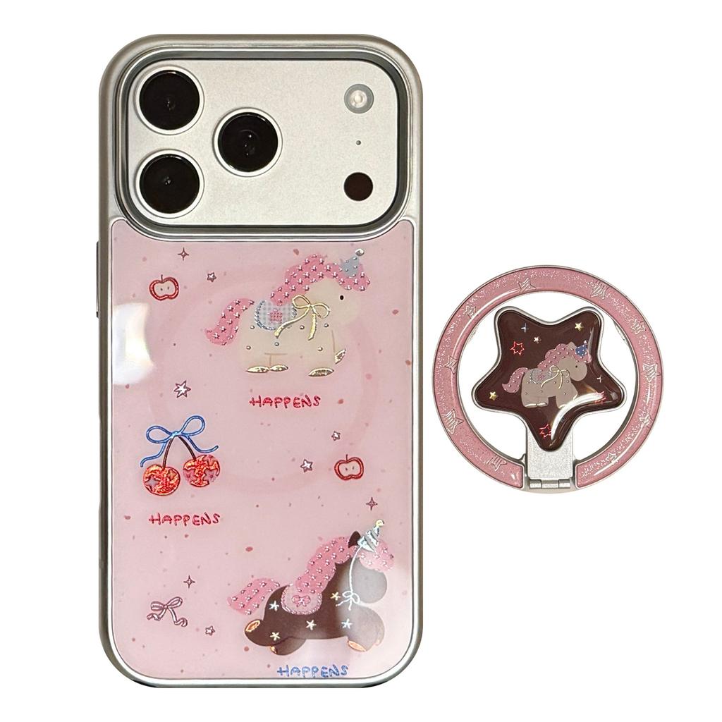 Pink dream pony applies to apple 17promax phone case 15 gilt iphone16 magnetic bracket 13 hard