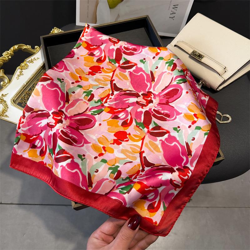 New Printed Square Scarves Women's Satin Scarf Spring and Summer Floral Bandana Small Neckties Hairbands Bags Foulard Shawl for Daily Use