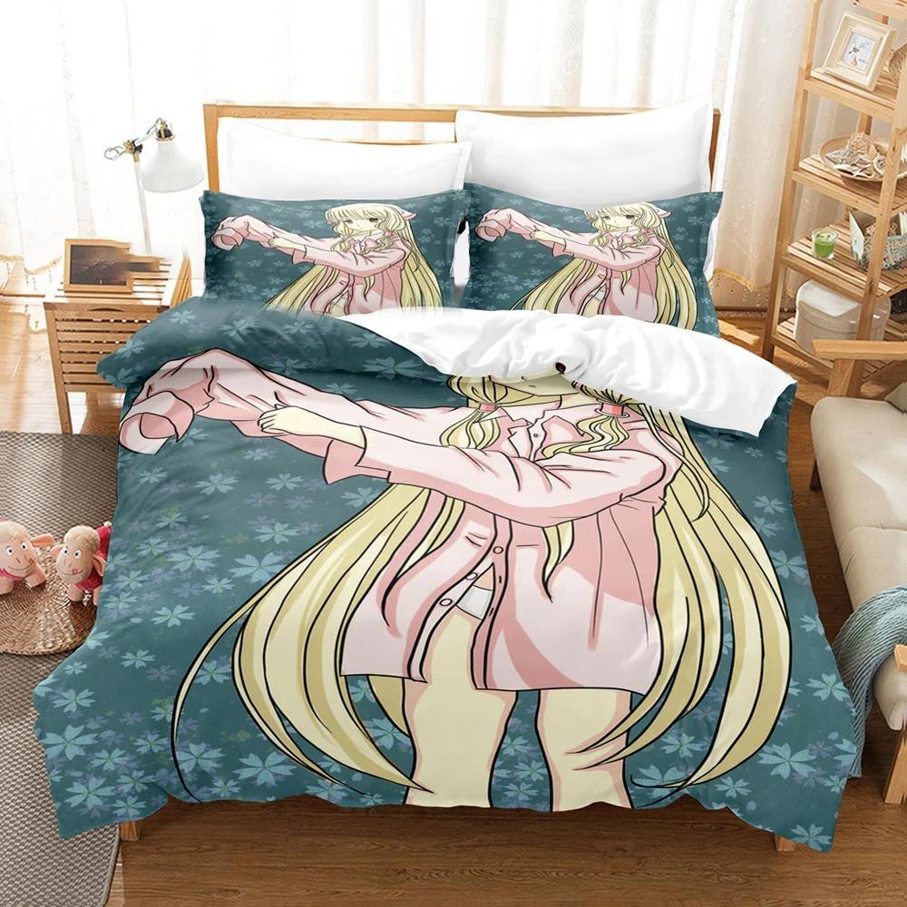 3D Printed Anime Chobits Chi Bedding Set Boys Girls Twin Queen Size Duvet Cover Pillowcase Bed Kids Adult Home Textileextile