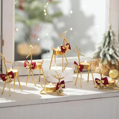 Suport de lumânare tip pastilă Ren de Crăciun Auriu Decor din Fier pentru Masă Fereastră Decor Versatil pentru Sărbătorile de Crăciun