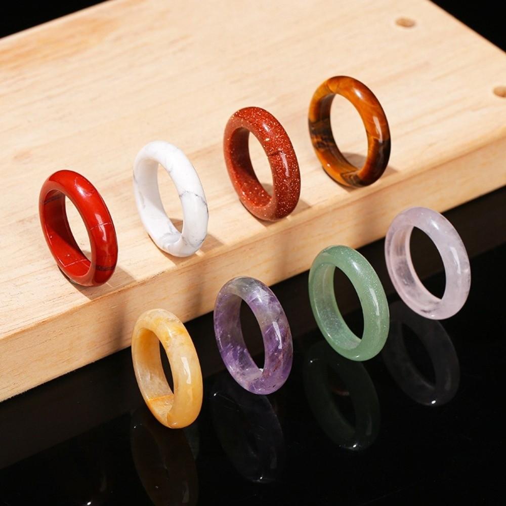Persönlichkeit Elegante Kristallstein Bandringe Obsidianstein Natürlicher Kristall Minimalistischer Ring Massives Design Allround-Schmuck Geschenk