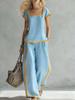 European & American Summer Color Block Wide-Leg Pantsuit - Women's Casual Fashion Two-Piece Set
