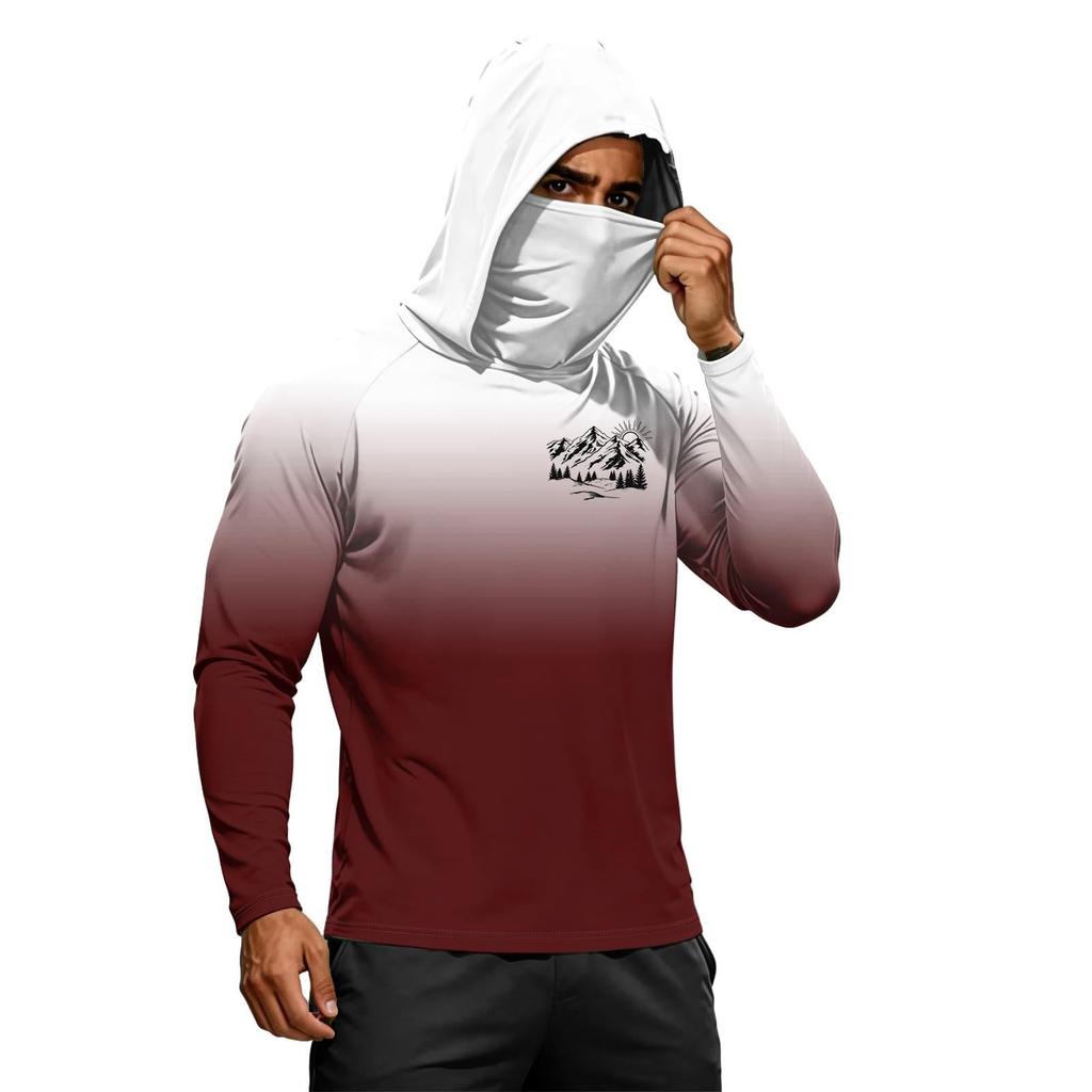 Men's Long Sleeve Quick Dry Hooded T-Shirt - Printed Summer Top for Fitness Sports