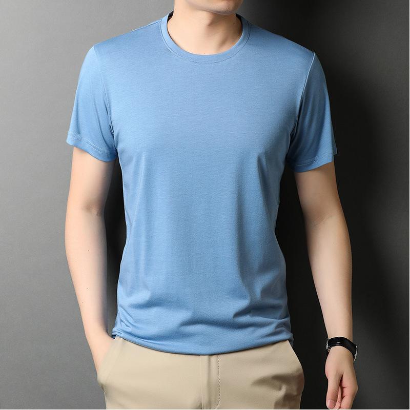 Round Neck T-shirt Men's Summer Thin In Green In Stock Straight Young and Middle-Aged Solid Color Casual T-shirt
