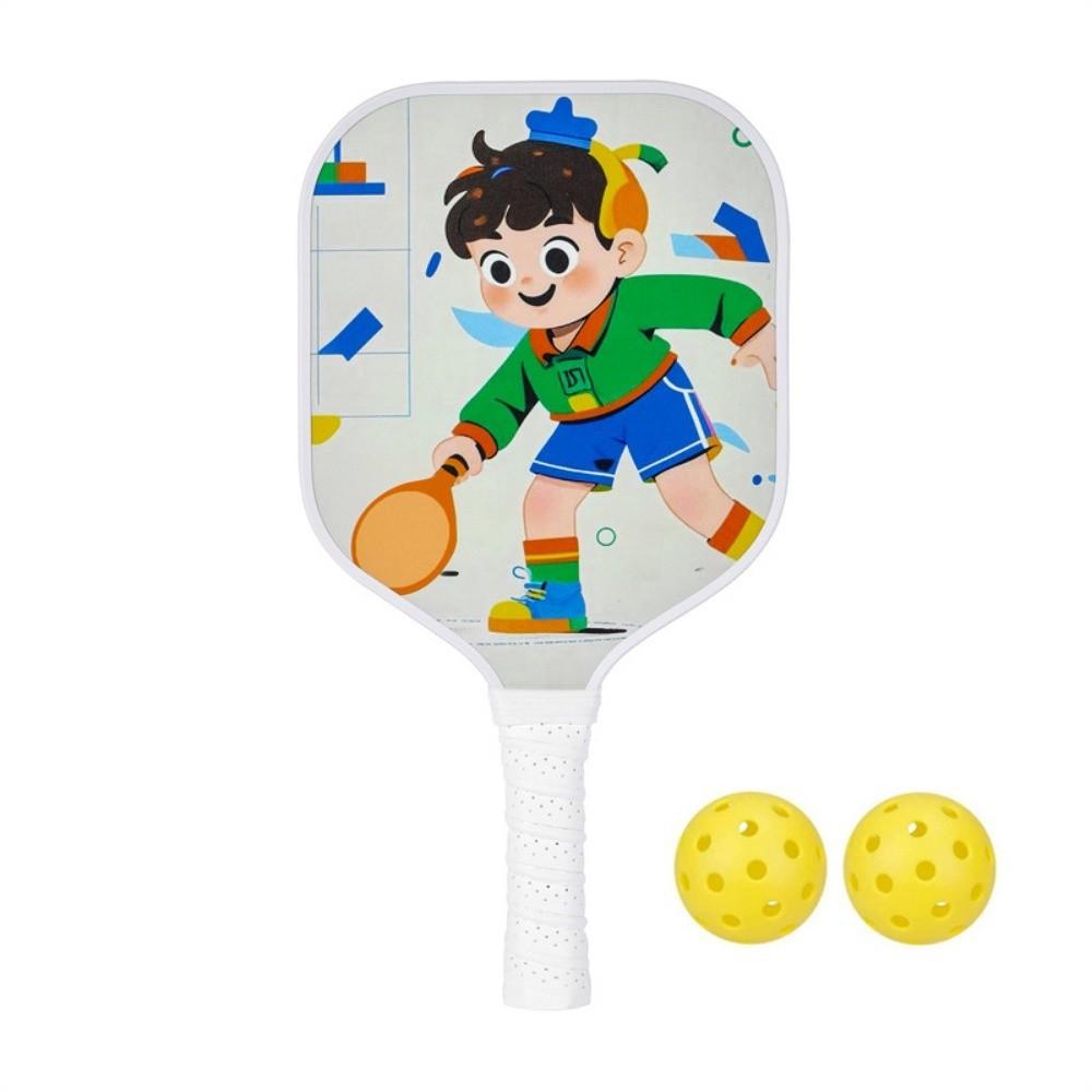Cartoon Children's Pickleball Set Lightweight Durable Kid's Pickleball Set 2 Balls Glass Fiber Children's Pickleball Rackets