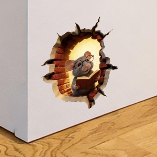 3D Mouse Hole Wall Decals Peel And Stick Decorative Wall Stickers Mouse Hole In The Wall Sticker with 3D Effect for Living Room Bedroom Wall Decor