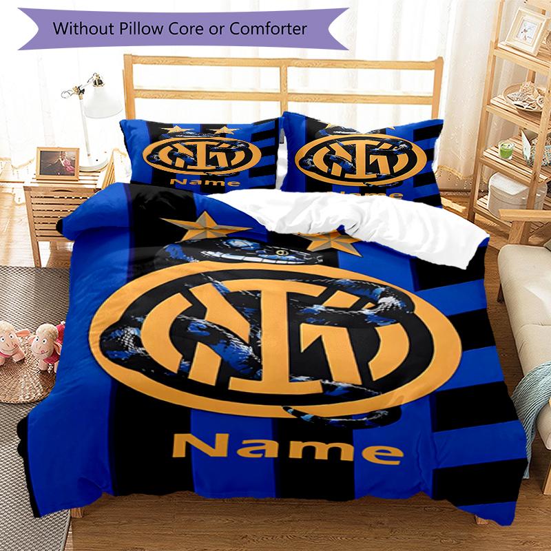 3-delige Gepersonaliseerde Naam Inter Milaan Beddengoed Set Dekbedovertrek Sluiting Bevat 1 Dekbedovertrek & 2 Kussenslopen, Zacht en Comfortabel voor Alle Seizoenen.