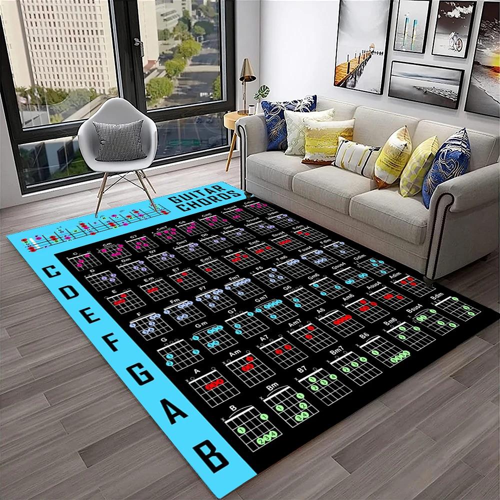 Muziek Gitaar Akkoorden Theorie Grafiek Piano Tapijt Vloerkleed Antislip Mat voor Huis Woonkamer Slaapkamer Bank Decor Kinderkamer Tapijt