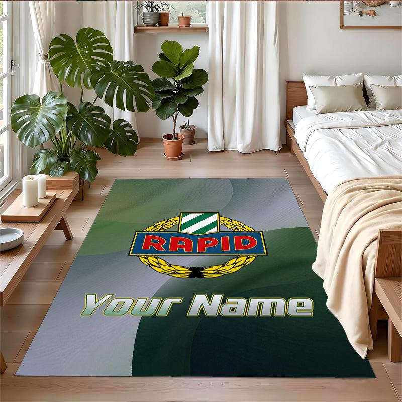 Crystal Velvet Rug Custom Name Text, Soft Non Slip Floor Mat Home DecorRapid Wien FC