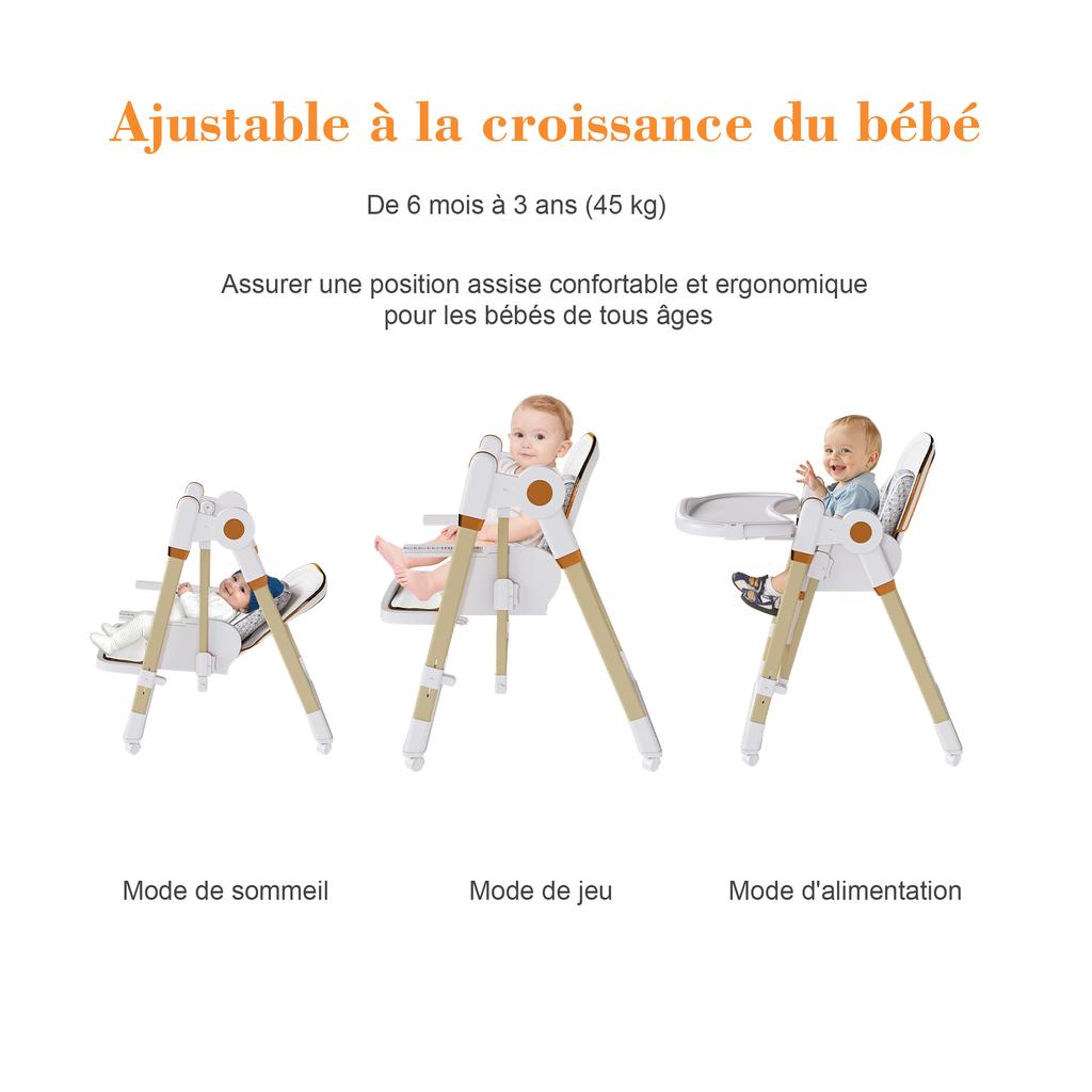 2-in-1 Baby High Chair with Rocking Function, 5-Point Safety Harness, Locking Wheels, Removable Tray, Foldable & Height-Adjustable, White