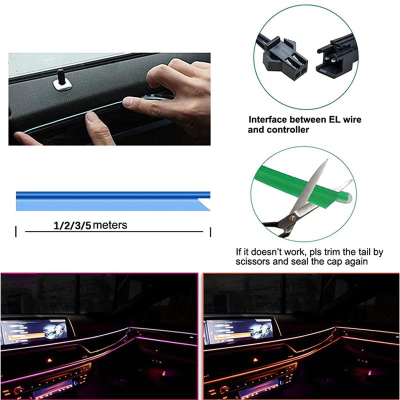 1 M/2 M/3 M/5 M wnętrza samochodu dekoracyjna lampa led EL okablowanie pasek neonowy dla Auto DIY elastyczne oświetlenie otoczenia USB Party dioda atmosfery