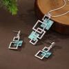 New enamel color geometric hollow square stud earrings pendant set, women's simple and high-end necklace