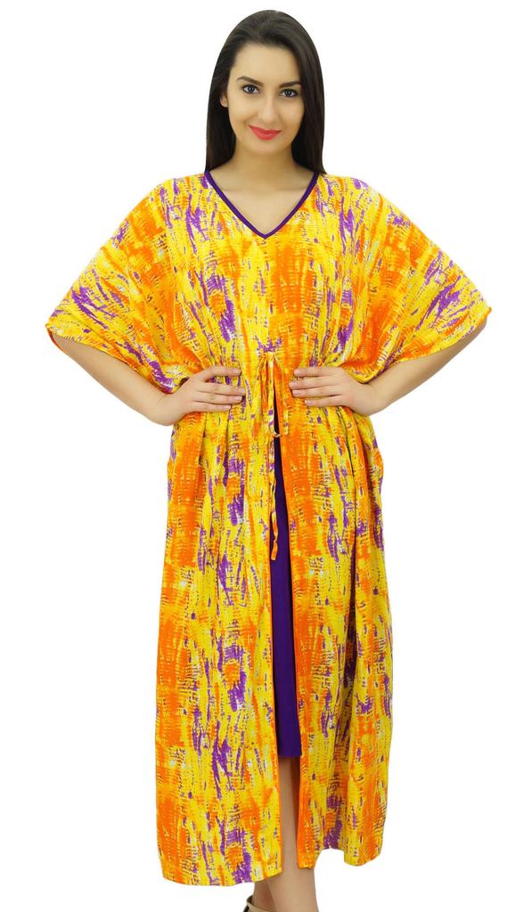 Bimba Women Mid Calf Cotton Kaftan Summer Wear Beach Coverup Green Caftan
