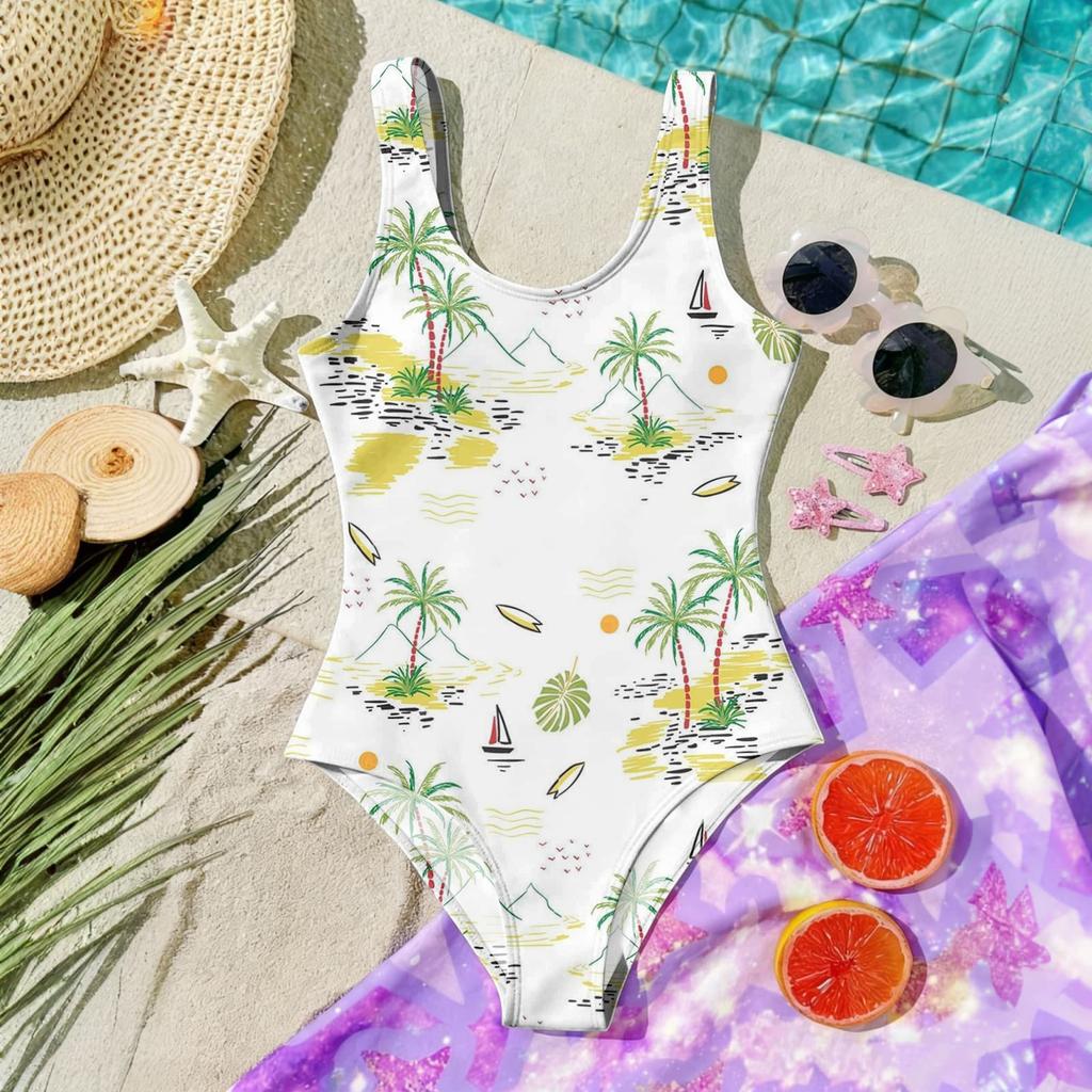 Girls One Piece Swimsuit Summer Hawaiian Print Beachwear Lightweight Comfortable Swimwear for Kids Pool Party Water Activities