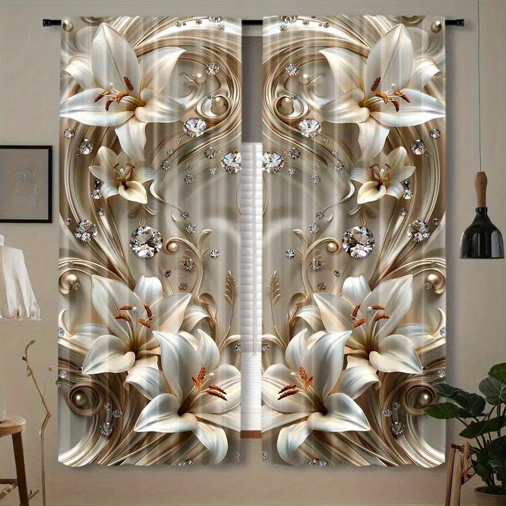 2 Stück Elegante 3D-Lilien-Vorhänge – Moderne transparente Fensterdekoration mit Stangentasche für Schlafzimmer, Wohnzimmer, Küche, Büro, Alle Räume