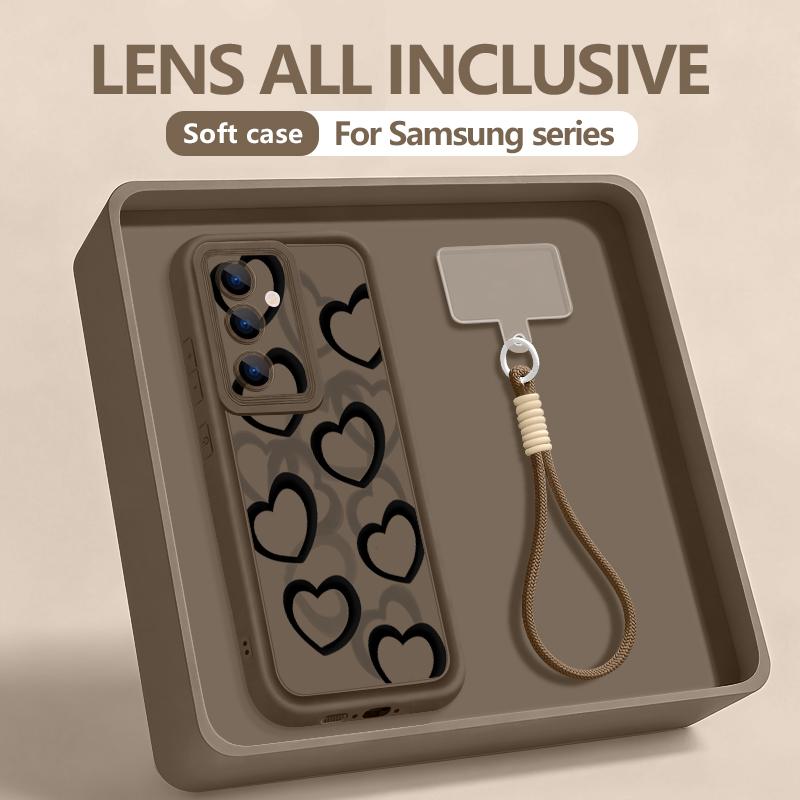 Einfaches Lanyard mit Liebesmuster Handyhülle für Samsung Galaxy S2 S24 FE S26 S24 S23 S22 Ultra S23 Plus S2 Edge Weiche Riemenabdeckung