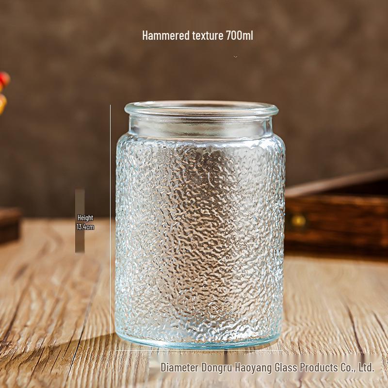 Square Embossed Glass Jar for Snacks & Dried Fruit, Retro Kitchen Storage Container