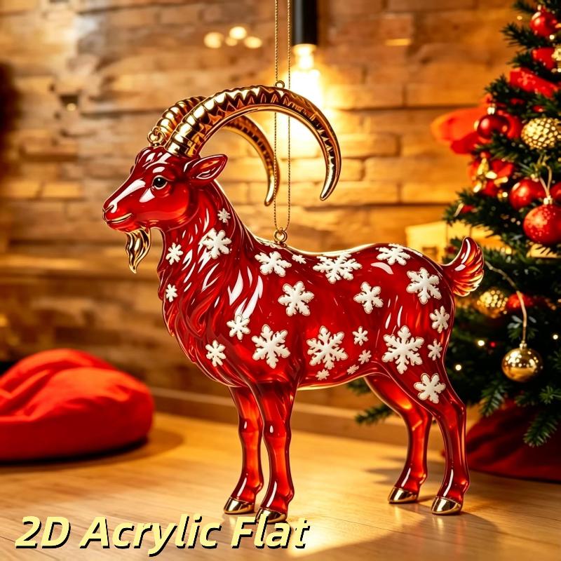 2D Acrylic Chinese Zodiac Goat Hanging Ornament Red Gold Auspicious Design for Porch Hanging New Year Decor