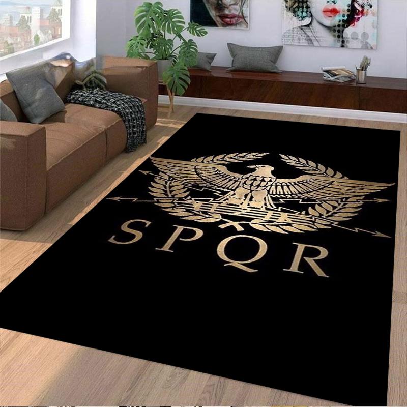 Römisches SPQR Adler-Emblem Teppich mit Lorbeerkranz-Design Schwarzer Hintergrund Geeignet für die Verwendung als Antirutsch für Wohnzimmer Schlafzimmer Sofas
