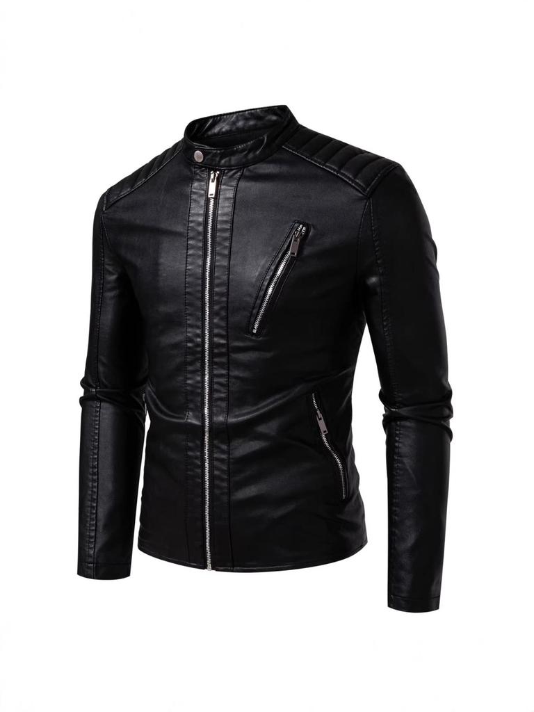 Men's Trendy PU Leather Motorcycle Jacket - Cross-Collar, Korean Style, Casual Spring/Autumn Coat