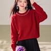 La Chapelle Women's Elegant Pearl-Collar Knitted Sweater