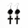 Gothic Black Roses and Cross Pendant Earrings Jewelry