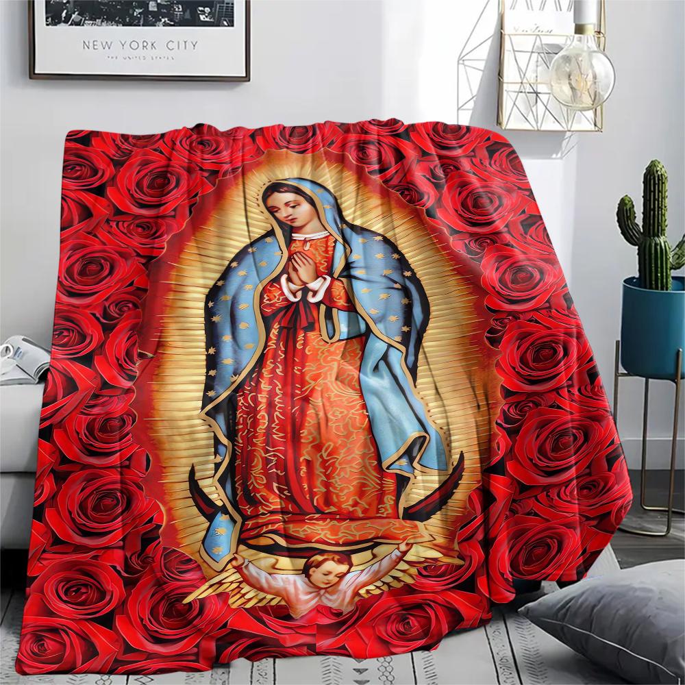 1 Stück Jungfrau Maria Druck Flanelldecke, Hohe Qualität, Bequem für alle Jahreszeiten, Heimdekoration, Wärme und Komfort, Perfekt für Weihnachtsgeschenke
