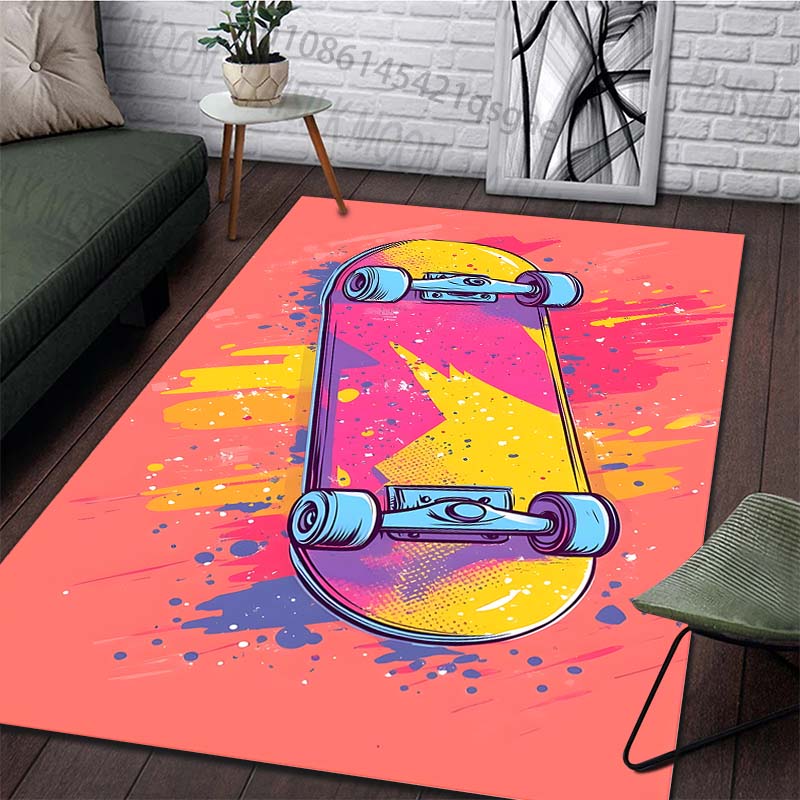 Alfombra Creativa de Colores con Estampado de Monopatín Alfombras para Dormitorio Sala de Estar Alfombrilla para Sofá Felpudo Alfombras para Vestidor Tamaño Grande