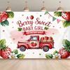 2D Berry Sweet Baby Girl Backdrop Strawberry Truck Baby Shower Photography Background