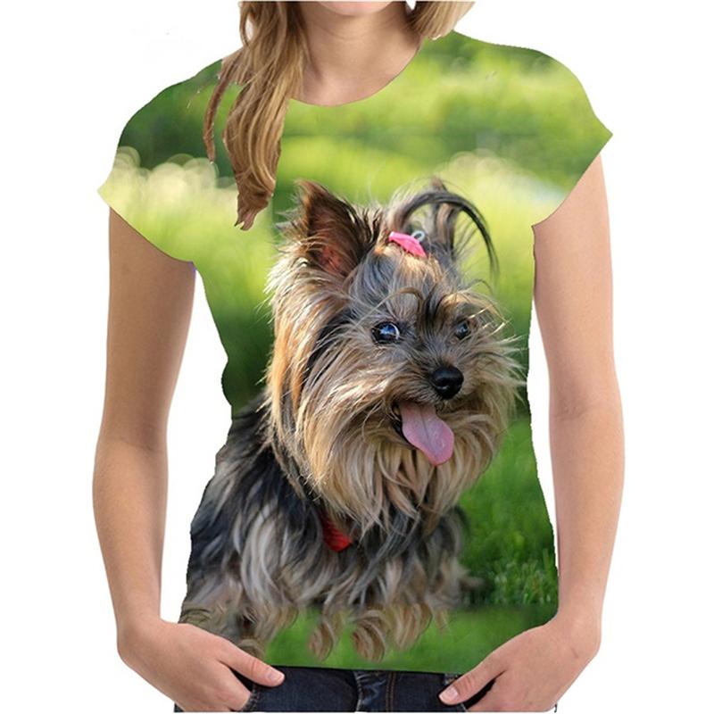 T-shirt Été Yorkshire Terrier Impression 3D Animal Chien Mignon Femme Streetwear Harajuku Hauts