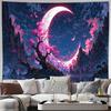 Fantasy Moon Sakura Tree Mountain Lake Night Sky Wall Tapestry Machine Washable All Season Print Dreamy Landscape Design Home