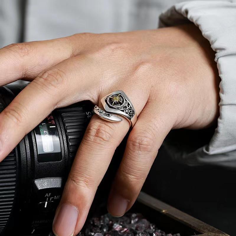 New Sun God Ring Men's Indian Style Trendy Retro Style Opening Adjustable Index Finger Ring