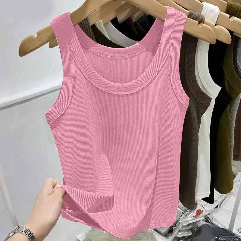 Geripptes Camisole-Oberteil aus Eisseide für Damen mit U-Ausschnitt und Spaghettiträgern für Frühling und Sommer