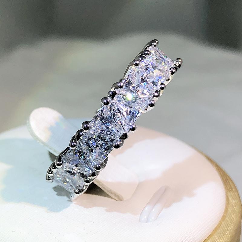 Sterling Copper Classic Geometric Design Triangle Zircon Ring Single Row For Ladies Party Birthday Jewelry Gift