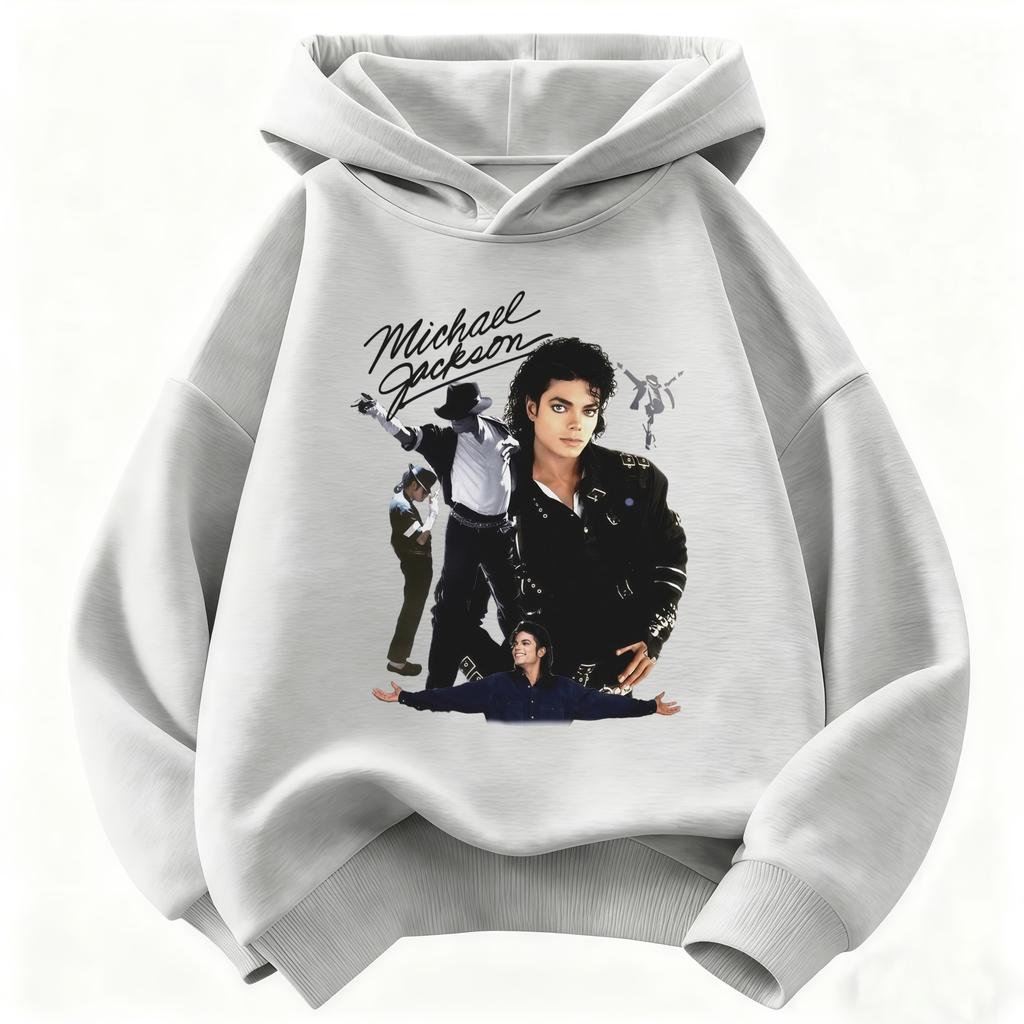 2026 Kids' Michael Jackson Print Hoodie – Warm Autumn/Winter Retro-Style Pop Icon Graphic Sweatshirt for Boys and Girls
