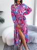 Turndown Collar Printing Button Dress High Waist Elegant  Shirt Dress for Women Long Sleeve Loose Dresses Causal Dress