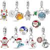 Original Charms Copper White Winter Christmas Snowman Pendant Snowflakes Beads Fit Bracelet Women Jewelry Gift Accessory