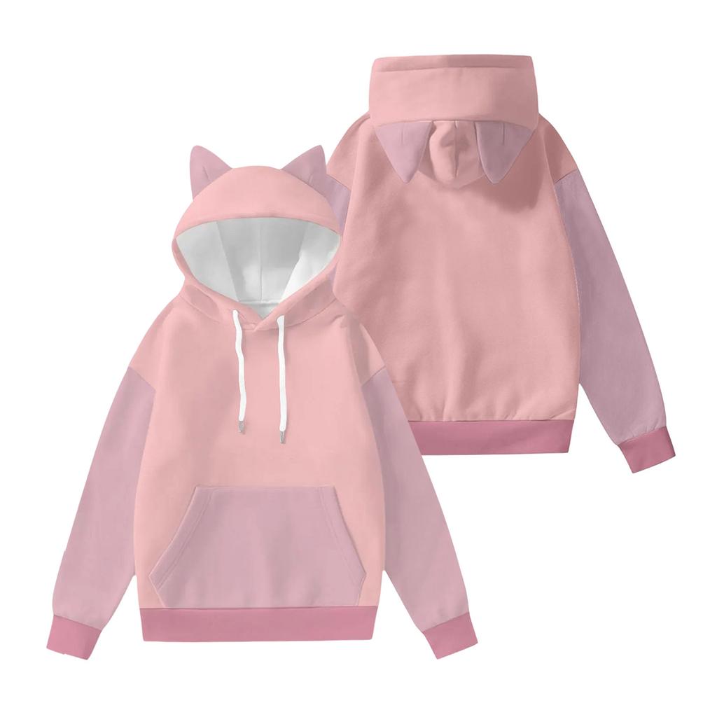 Children's Fashionable Lightweight Long-Sleeved Pullover Sweatshirt With Color Block Print And Ears