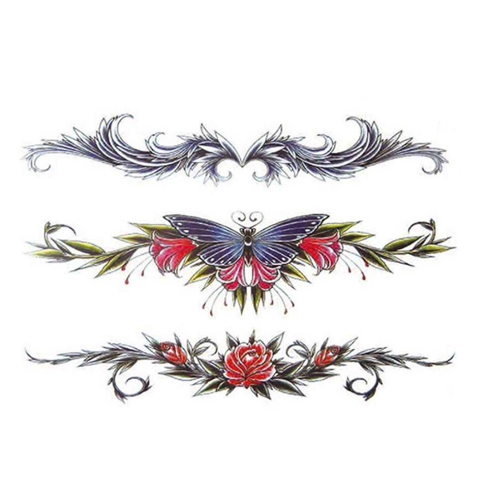 Body Art Waterdichte 3D Lichaamstatoeage Sticker Zwart Roos Vlinder Ontwerp Tijdelijke Decal Bedekking Littekens