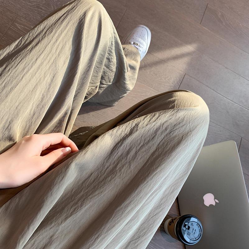 Ice Silk Wide Leg Pants Women's Summer High Waist Dapdown Casual Japanese Style Lazy Style Yamamoto Pants Cotton Linen Casual Pants