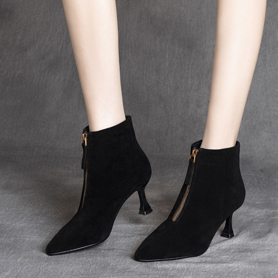 Black Heeled Pointed Toe Ankle Boots for Women Autumn Winter Warm Woman Short Shoes Hot New In Footwear High Quality Booties