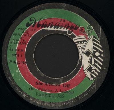 7inch Record RANKING JOE  JAH MARTIN ALLSTARS  She A Show Off  Bim Fi Kinarky  NONE Mandingo 1980 Jamaica Reggae Ska  Dub Used