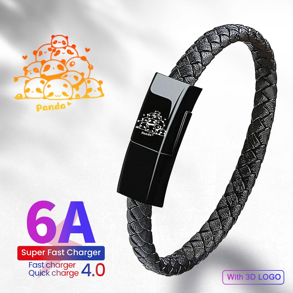 EONLINE 3A 3D Portable Leather PD Mini Micro USB Bracelet Super Fast Charger Data Charging Cable Sync for Android Type-C Phone