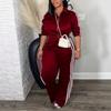 Women's Zip Front Hoodie and Side Stripe Pants Tracksuit Set
