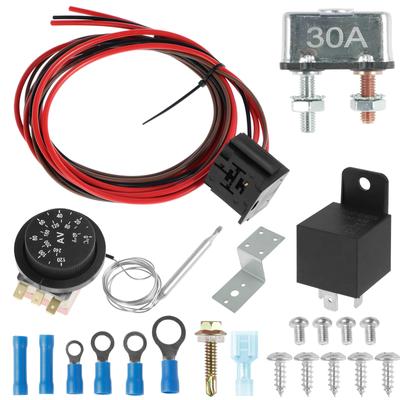 Electric Radiator Fan Thermostat Controller Kit 12V Adjustable Fan Relay Wire Kit 3 Pin Fan Wiring Circuit Breaker for Car