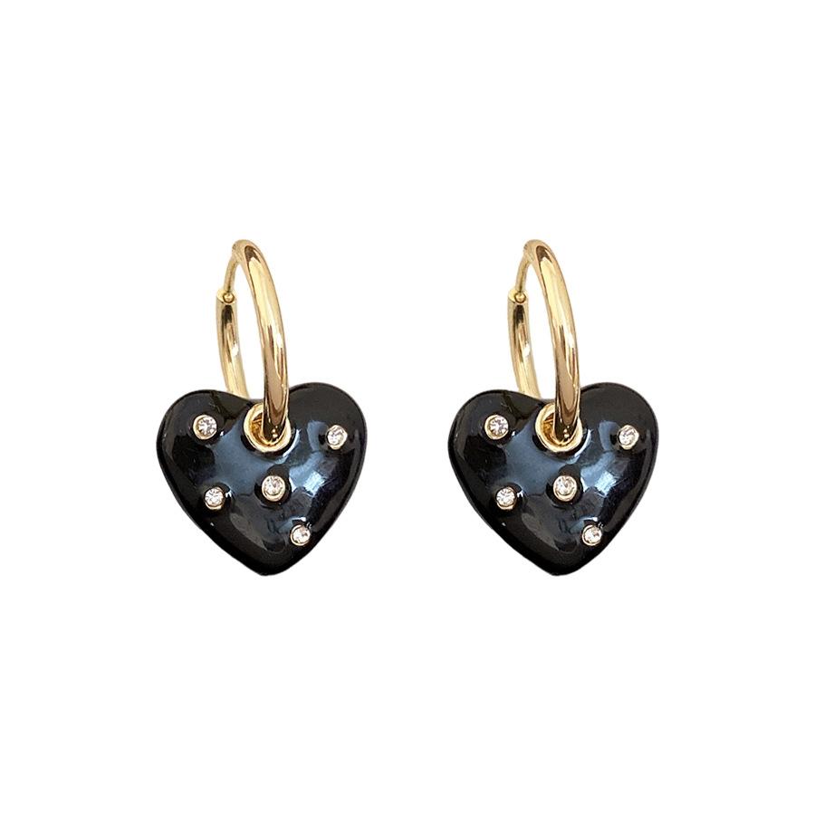 Diamond Dripping Oil Love Pendant, Ear Buckle Hong Kong Style Retro Fashion Earrings, Light Luxury High-end Earrings, Design Sense Niche