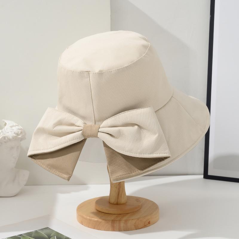 Women Big Bowknot Bucket Hat Solid Color Wide Brim Sun Protection Fisherman Panama Cap Sweet Girl Female Travel Beach Visors Hat