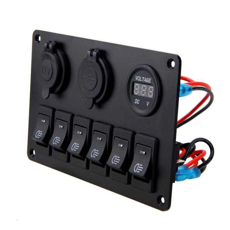 Panel de control de interruptores de 6 unidades, disyuntor basculante LED para coche, barco, camión, circuito