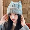 Gestreifte Plüschmütze Damen Herbst und Winter Pendeln Vielseitig Warm Ohrenschutz Kapuzenpullover Großer Kopfumfang Zeigt Gesicht Kleine Strickmütze