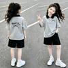 Girls' Cotton Patchwork Polo Short Sleeve T-shirt Set - Summer Stylish Two-Piece for Medium & Large Children